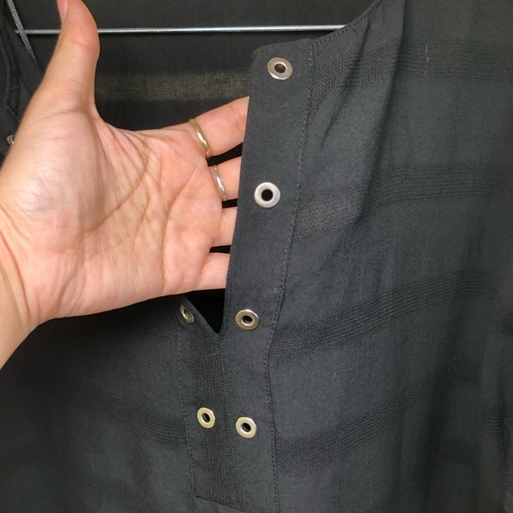 Zara Basic Black Striped 3/4 Sleeve Split Neck lagenlook Tunic Blouse Size L - Picture 4 of 7